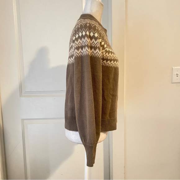 Evereve tan fair isle crew sweater Sz S - Picture 7 of 11